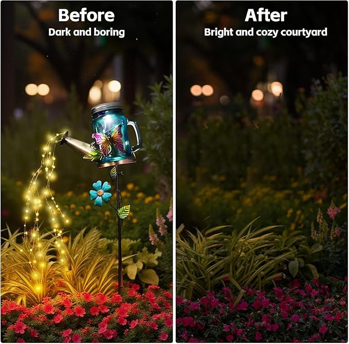 Solar Watering Can Light Yard Outdoor Decor Lights IP65 Waterproof Hanging Butterfly Garden Light Outside Garden Flower Bed Decor Women Gift Birthday Gifts