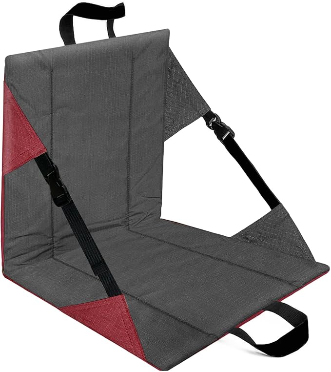 Folding Seat Cushions for Outdoor StadiumsPortable Adjustable Bleacher Chairs Featuring Back Support and CushionsLightweight Enhanced Thickness Dirt-Resistant（Red Grey）