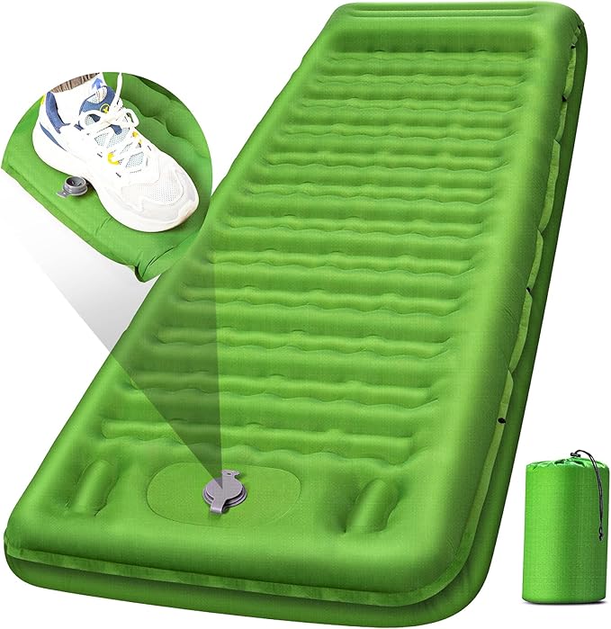 Camping Sleeping Pad Extra Thick 5 Inch Camping Mat with Pillow Built-in Foot Pump Inflatable Sleeping Pads Compact for Camping Backpacking Hiking Traveling Tent（Green）