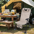 Reclining Fishing Chair Foldable Outdoor Angler Seat with Detachable Cushion &amp Anti-Slip Steel Feet Height Adjustable Patio Beach Recliner Carbon Steel Rod Chair Heavy-Duty Camping BBQ Lawn Ch