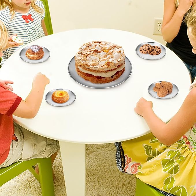 Metal Dinner Plate 4 Pack 10.2 inch 304(18/8) Stainless Steel Plates Reusable lunch salad Pizza BBQ Food Serving Snack Eating Dishes Round Shatterproof Plate Silver Dinnerware Oven Safe