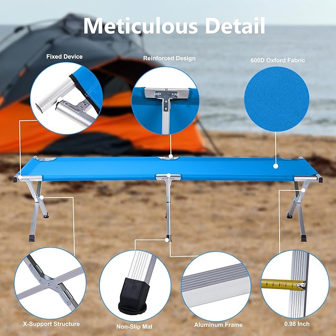 Outvita Folding Camping Cot Sleeping Bed with Carry Bag Lightweight Portable Cots for Travel Fishing Hiking and Outdoor Activities