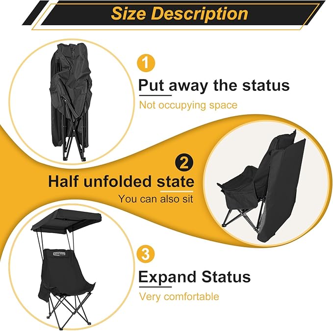 YOUNG WOOD Portable Camping Chair Beach Chair with Shade Canopy Fold Lightweight Oversized for All Easy to Open and Close Without Installation Side Pocket Design for All Outdoor Activities2p