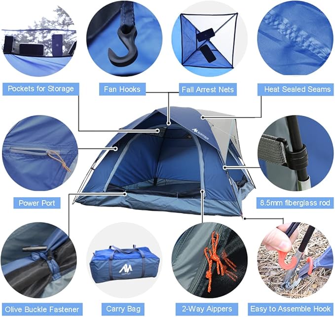 2-3 Person Tents for Camping - AYAMAYA Outdoor Waterproof Dome Family Tents with Removable Rainfly Breathable with 2 Doors &amp 2 Large Mesh Windows - Easy Set Up for Backpacking Hiking Travelling