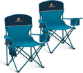LET'S CAMP Camping Chair 2 Pack Folding Chair with 3-Can Cooler Bag Portable Lawn Chair with Cup HolderStorage Pocket Supports 225LBS Collapsible Chair for Camp Beach Picnic (Blue)