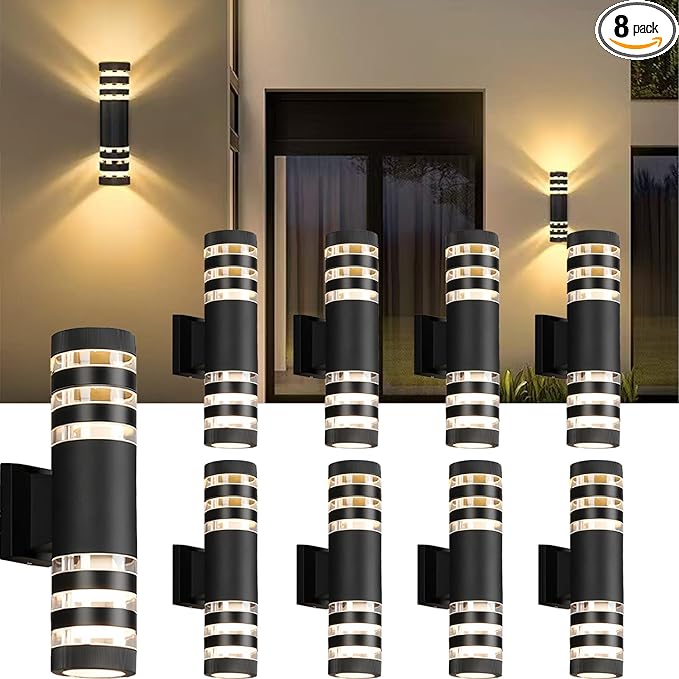 8Pack 15inch LED Cylinder Up &amp Down Wall Lights18W Modern Outdoor Wall Light 4000K Day White Aluminum Body Waterproof IP65 LED Exterior Light Fixtures Wall Mount for House Patio Garage Garden