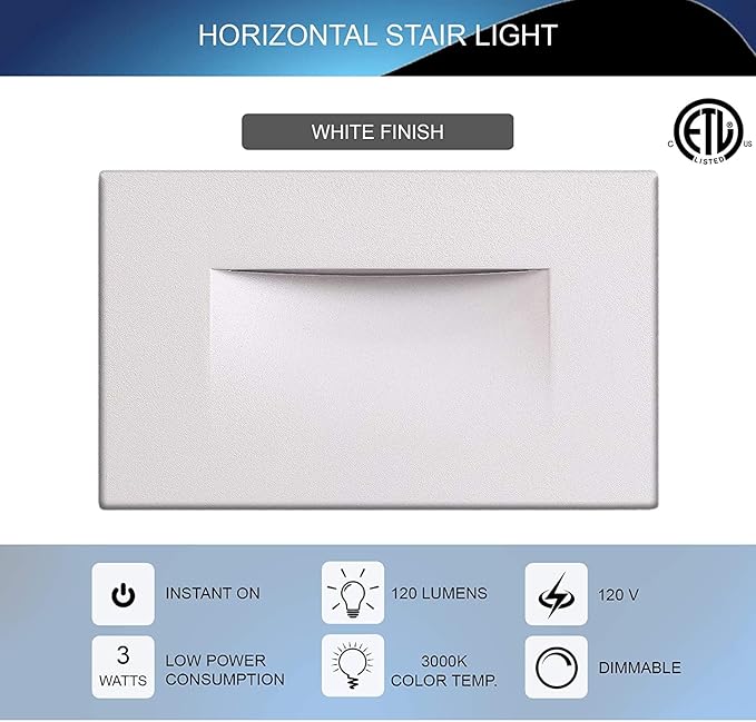 Ciata LED Stair Lights Indoor Step Lights Outdoor Light 3 Watt Warm White Stairway Lighting for Outdoor and Indoor Stairs 3000K Concrete Home Theater Lighting White Finish Horizontal 3 Pack