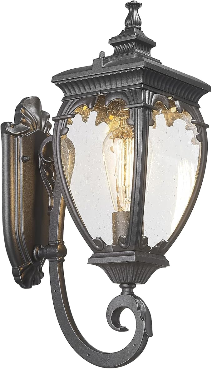 Porch Light Outdoor Wall Lights Exterior Lighting Fixtures 18.7 Inch Waterproof Black Porch Lights Outdoor Wall Sconces Light Fixture with Seeded Glass for Outside Patio Garage