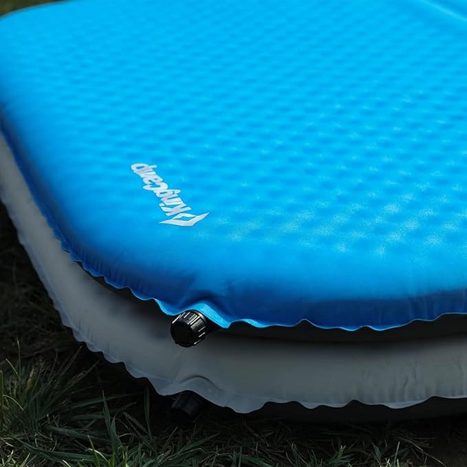 KingCamp Double Sleeping Pad 2 Person Queen R 7.5 Self Inflating Sleeping Pad 3 Thick Foam Mattress Mat with Contoured Design &amp Honeycomb Surface Cut for Camping Tent Car Backpacking (BLUE/CHARC