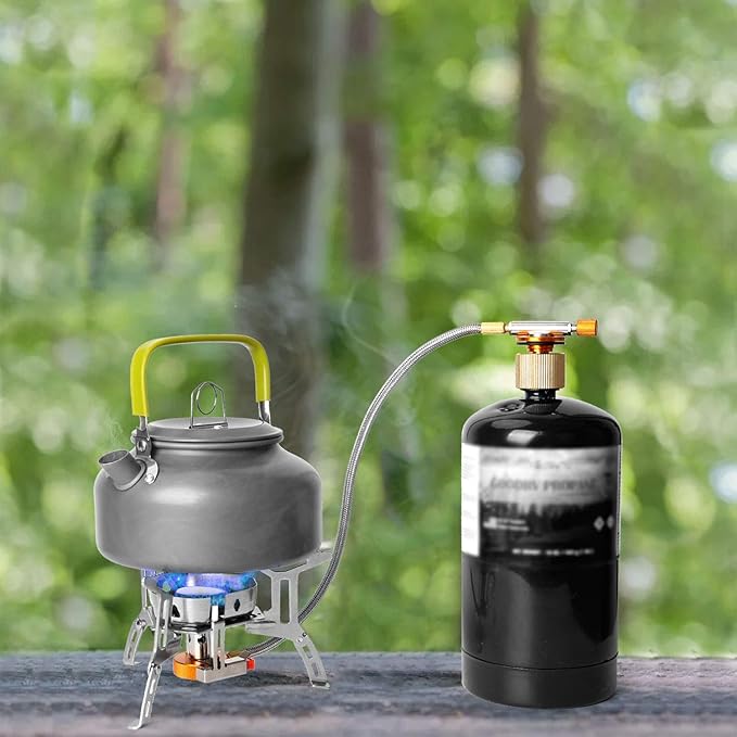 Odoland 3500W/6800W Windproof Camp Stove Camping Gas Stove with Fuel Canister Adapter Piezo Ignition Carry Case Portable Collapsible Stove Burner for Outdoor Backpacking Hiking and Picnic