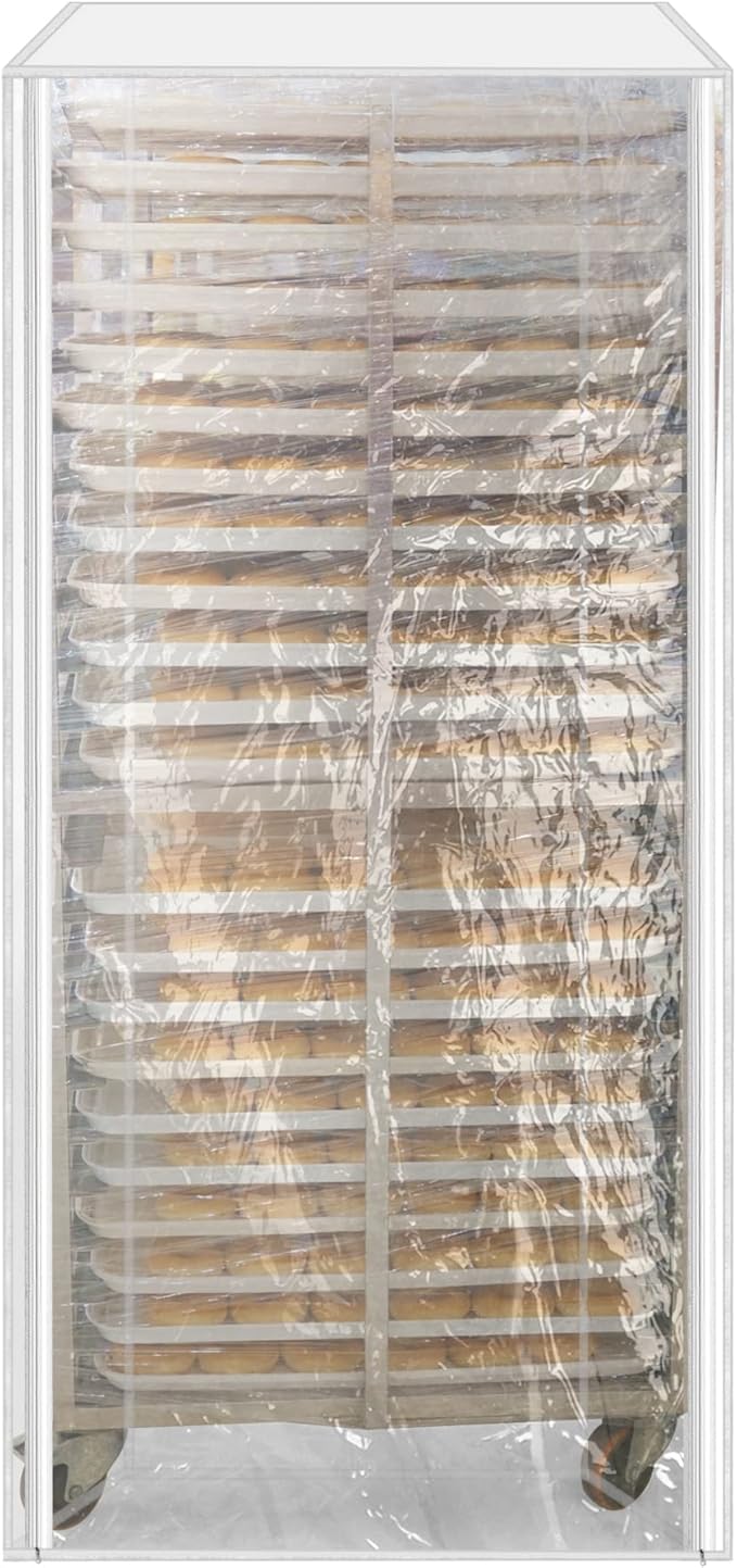 QWORK Bun Pan Rack Cover with Zippers Clear Plastic Sheet Pan Rack Cover 28 L x 23 W x 61 H 20-Tier