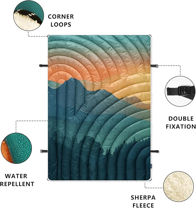 Outdoor Camping BlanketWarm Thick Camp Blankets with Sherpa Lining Soft Fleece Camping Blanket Puffy Camping Quilt for Cold Weather Traveling Stadium Hiking Picnics