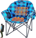 ABORON Oversized Outdoor Camping Chair with 3-Level Heating Portable Heated Folding ChairsBlue Plaid