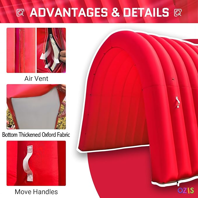 OZIS 16Ft Inflatable Tunnel Entrance Sports with Installed Blower Inflatable Football Tunnel Tent Entryway for Business Advertising Event Exhibition Promotion(Red16x10x10Ft)