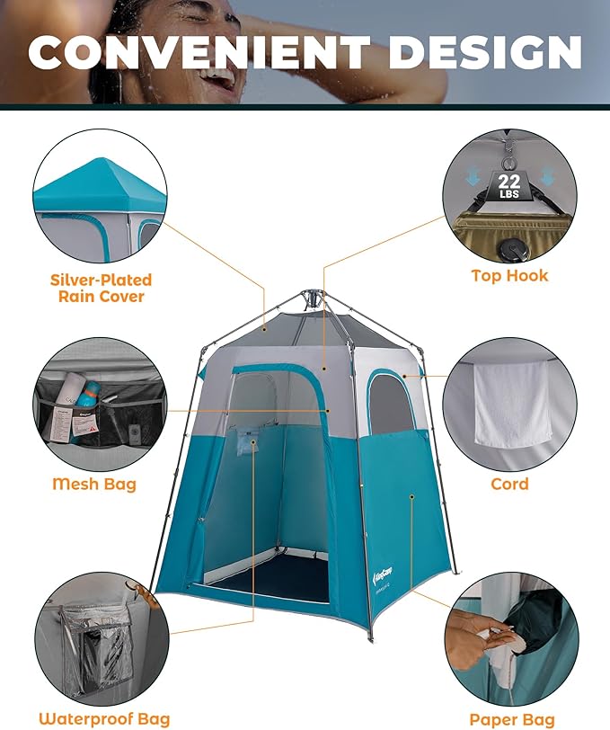 KingCamp Instant Shower Tent Portable Superior Stable Privacy Shelter Large Room Outdoor Toilet Tent with Floor for Beach Camping &amp Hiking Setup in Under 60s