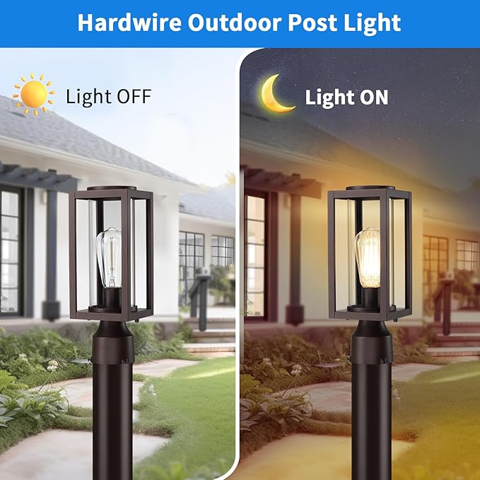 Outdoor Post Lights Lamp Post Light Fixture 2 Pack Modern Brown Exterior Post Lantern Fixture with Tempered Glass Anti-Rust Light Posts for Outside for Driveway Patio Garden