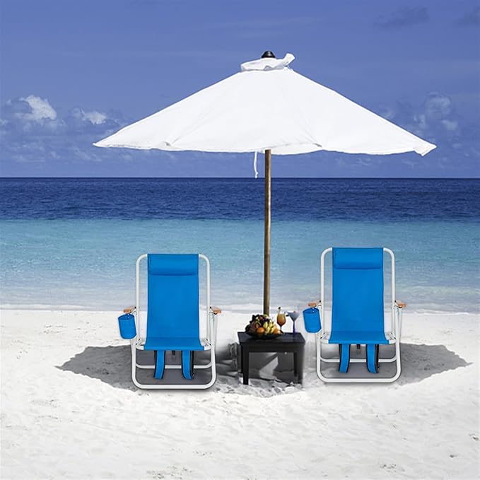 Backpack Beach Chair for Adults Portable Camping Chair with Backpack Straps Pillow and Cup Holder Outdoor Lightweight Folding Lawn Camping Chairs for Garden Patio Park PoolsideTravel Blue