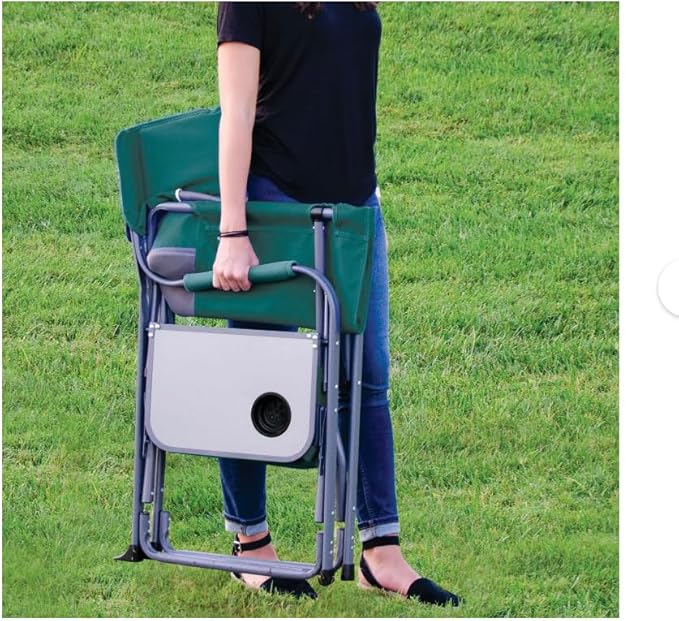 Folding Director's Chair with Side Table and Cooler Heavy-Duty Camping Chair 33.73W x 37.3H inches (Green Smoke)