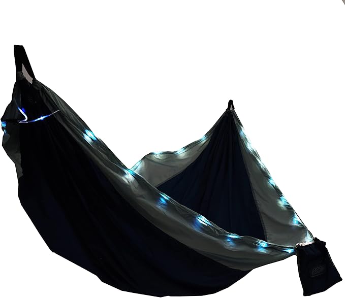 Equip Outdoors Portable Camping Illuminated Hammock Hanging Kit Included Two Person Light Up Hammock Blue 124'' L x 77'' W (99554)
