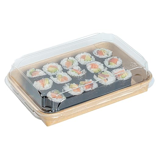 Restaurantware-LIDS ONLY: Matsuri Vision 7.4 x 5.2 x 1.2 Inch Lids For Sushi Containers 100 Airtight Lids - Containers Sold Separately No-Fog Design Clear Plastic Dome Lids For Sushi Boxes