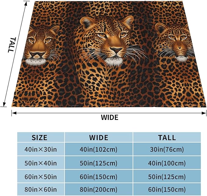Leopard Pattern 50x40 Printed Soft Fleece Blanket for Sofa Bed and Camping - Cozy Blanket for Travel Picnics Nighttime Use