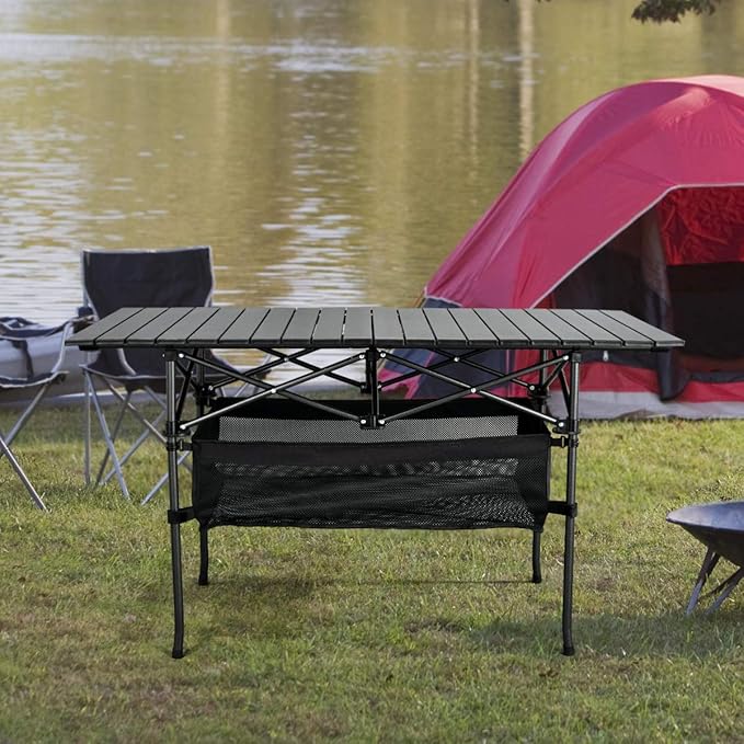 Lightweight Aluminum Folding Camping Table (47” x 21.65” x 26.7”) Portable Roll-Up Design for Outdoor Camping Beach BBQ Patio and Picnic Durable &amp Waterproof with Carrying Bag