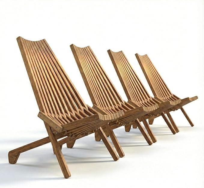 Folding Wooden Outdoor Chair Stylish Low Profile Acacia Wood Lounge Chair for The Porch Lawn Garden or Outdoor Patio Furniture (Wooden 2 Pack)