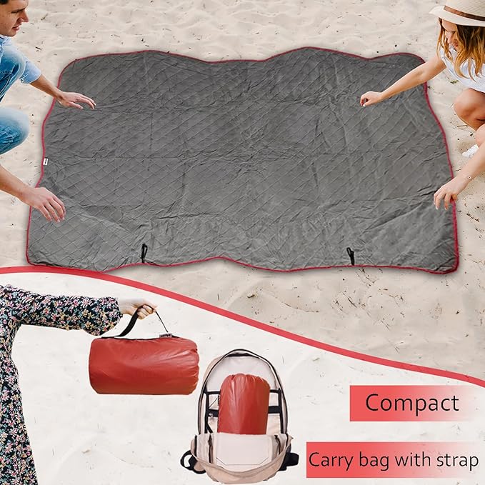 Large Outdoor Blanket Waterproof Quilted-Thick Warm Fleece Blanket for Stadium Camping Picnics Beaches Pets Sports - Sandproof Windproof Washable Portable - Red