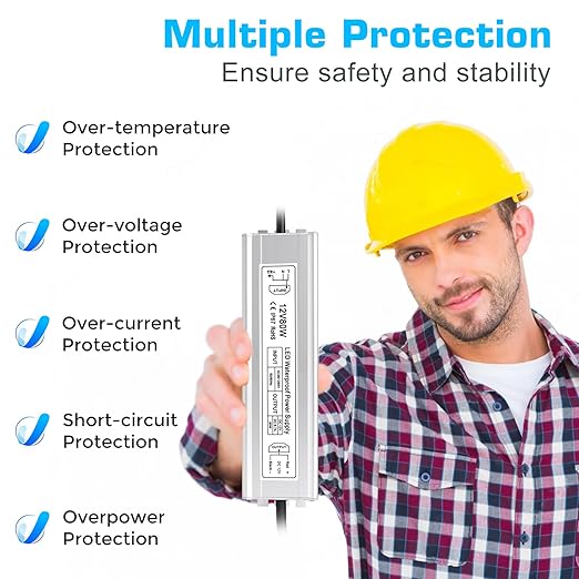inShareplus 12V LED Power Supply 80W IP67 AC 110-260V to DC 12 Volt Waterproof Power Supply DC 12V 6.66A Low Voltage Transformer Driver with 3-Prong Plug for LED Outdoor Light Computer Project