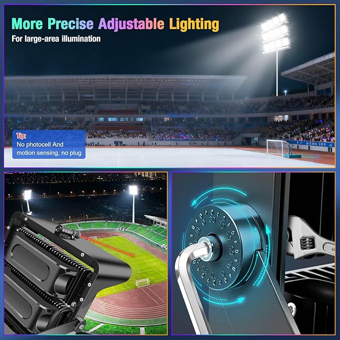 ledmo 1000W Dimmable Led High Mast Stadium Light Outdoor Ultra-Bright 120000LM Flood Lights 5000K 100-277V Commercial Arena Light Heavy-Duty IP66 Waterproof Big Area Lighting for Sport Court