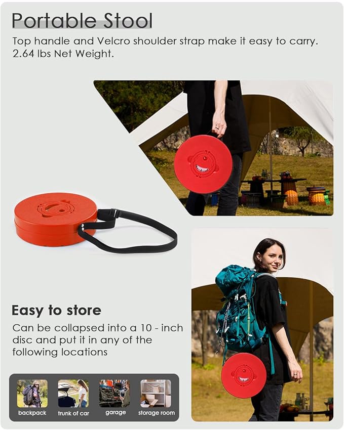 Upgraded Collapsible Stool 800 lbs Heavy Duty Capacity &amp Lightweight 2.6 lbs 18-Inch Portable Retractable Folding Stool for Adults Camping Fishing Hiking BBQ Travel Outdoor Events