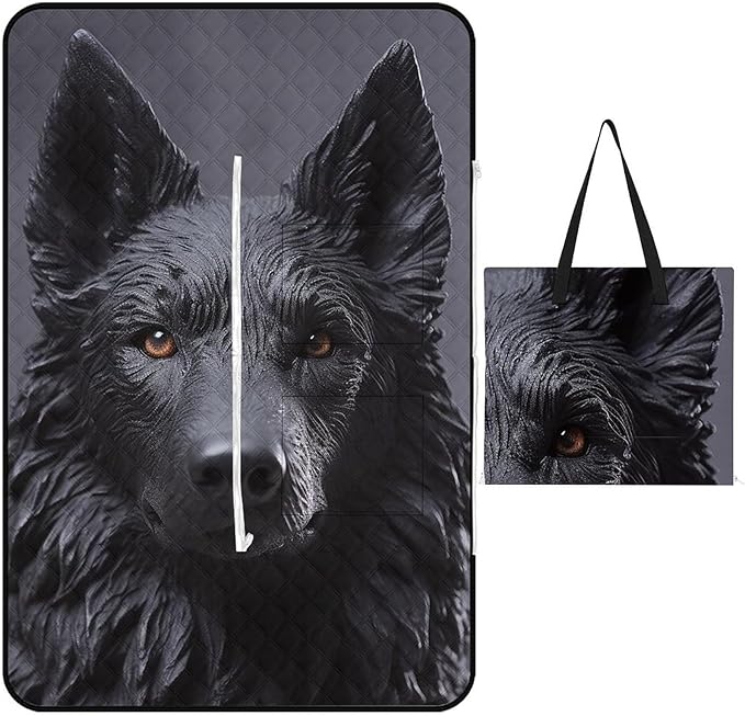Zipper Black German Shepherd Style Picnic Mat Suitable for Travel Camping Park Or Home Use