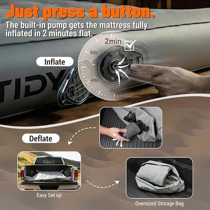 Truck Bed Mattress 5.5-5.8ft for Full-Size Pickup Fabric Texture Truck Bed Air Mattress Side Space for Stuff Customized for F150/Silverado/Ram1500 with Detachable Air Pump for Road Trips &amp Tra