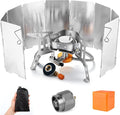 Odoland 3500W/6800W Windproof Camp Stove Camping Gas Stove with Windscreen Fuel Canister Adapter Piezo Ignition for Outdoor Backpacking Hiking and Picnic
