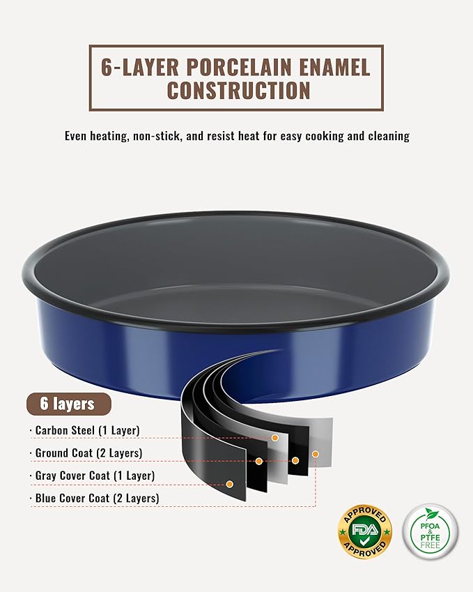 Enamel Roasting Pan Set Round Baking Dish 4-Pack 9/10/12/14 Inch Non Stick High Temperature Resistance Bakeware for Pizza &amp Salad Oven Dishwasher Safe Valentine Gift for Wife &amp Mom Cake Pan