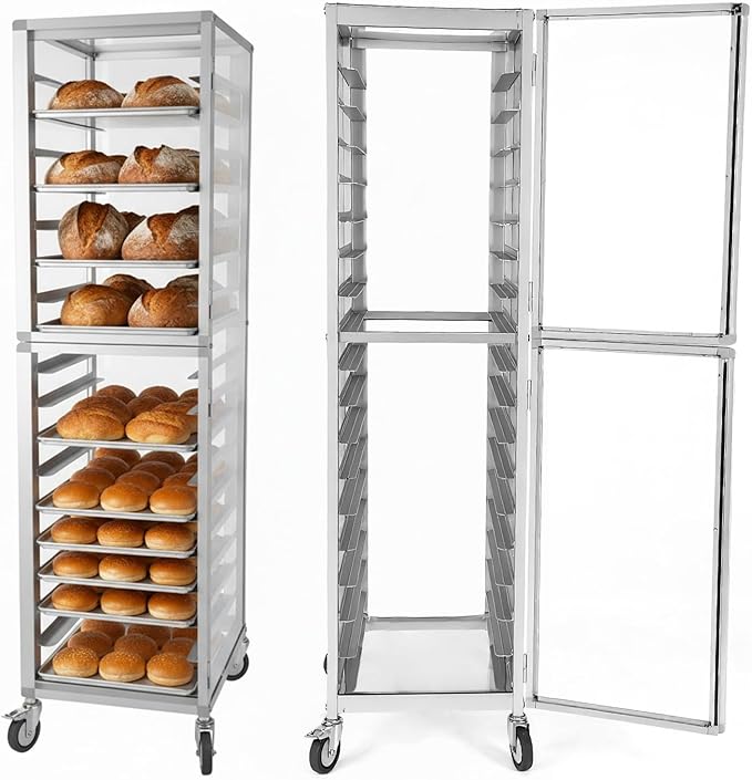 18 Tiers Aluminium Bun Pan Rack with Wheels NSF Commercial Bakery Racks for Kitchen Home Bread Baking Restaurant &amp Catering 18.5x24.6x70in