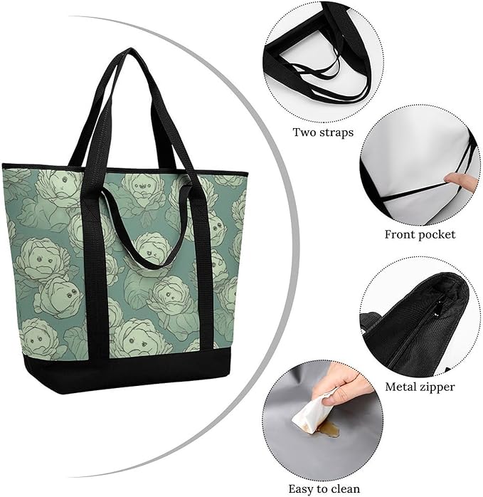 Insulated Shopping BagLarge Reusable Cooler Bags Cabbage Pattern Printed Foldable Shopping BagTravel Waterproof Shoulder Bag