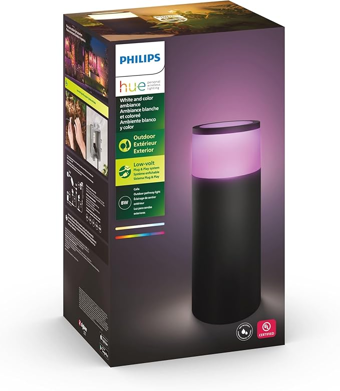 Philips Hue Calla Outdoor Smart Pathway Light 1 Pack White &amp Color Ambiance Walkway LED Lights Weatherproof Low Voltage Lighting Requires Bridge and Power Supply Control with App and Voice