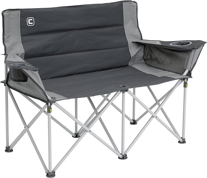 CORE Loveseat Outdoor Camp Chair | 2 Person Folding Double Lawn Chair with Storage Pockets for Accessories | Perfect for Concert Seat Festivals Sports Beach Travel &amp Picnic
