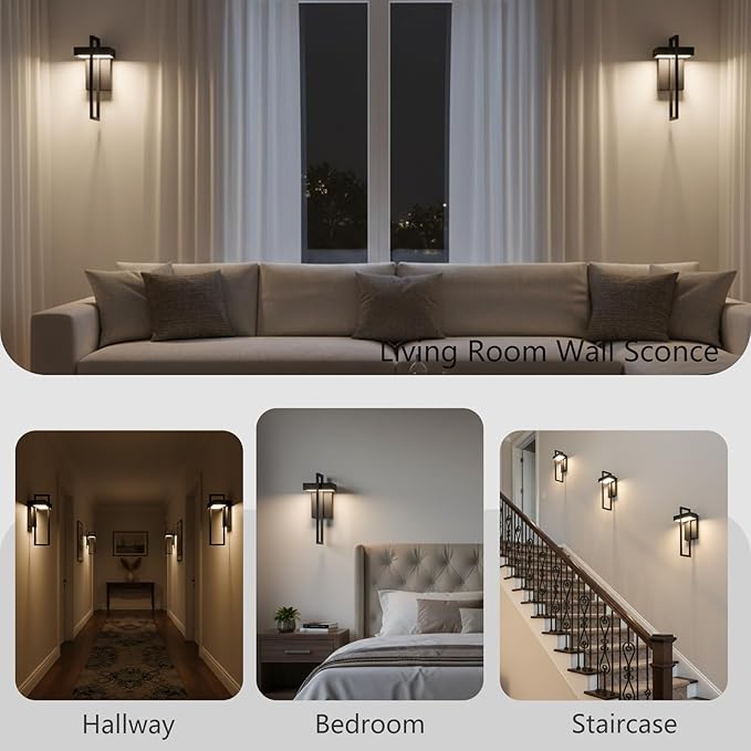 Black Outdoor Wall Light Hardwired 16.5 Modern Outdoor Wall Sconce  Dimmable Adjustable Light 2700K–6500K Waterproof Exterior Wall Light for Porch Front Door GarageWall Mount Lights With Remote