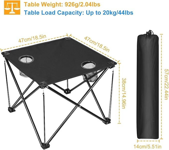 Camping Table Folding Portable Carrying Bag 2 Cup Holders Outdoor Hiking Fishing