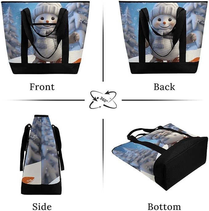 Insulated Shopping BagLarge Reusable Cooler Bags Cute Snowboard Snowman Printed Foldable Shopping BagTravel Waterproof Shoulder Bag