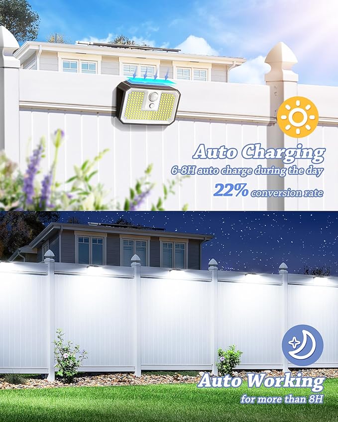 CLAONER 16-Pack Solar Motion Sensor Lights Outdoor 168 LED Waterproof Security Light with 3 Modes for Garden Fence Garage Deck Door Step