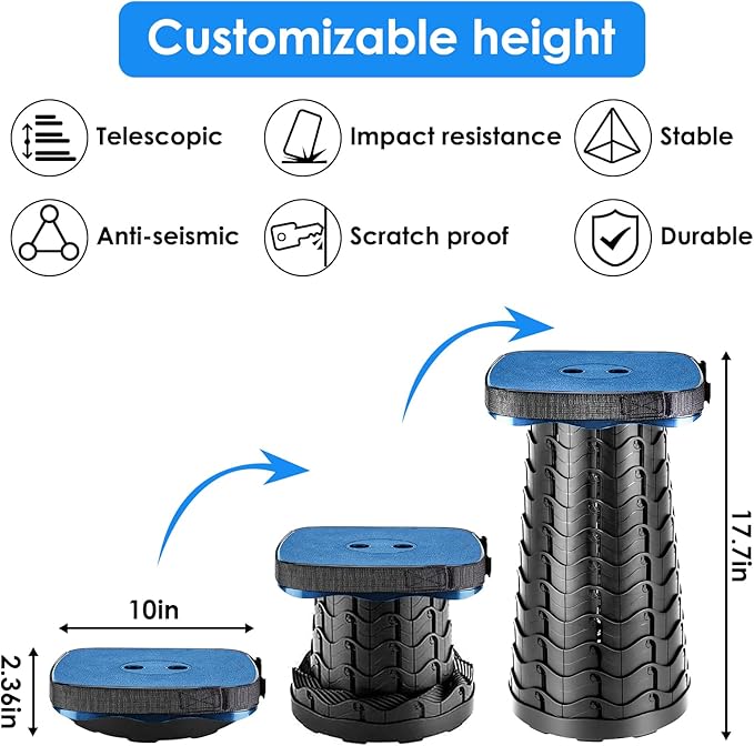 Collapsible Stool with Soft Removable Cushion &amp Waterproof Carry Bag - Lightweight Folding Stool 485lbs Capacity Portable for Adults Camping Fishing Hiking Outdoor Travel