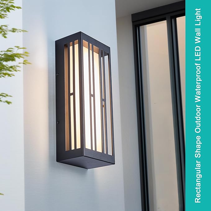 Outdoor Wall Lights IP65 Waterproof &amp Anti-Rust 1700 Lumens LED Porch Light Triac Dimming Textured Black Metal with White Acrylic Shade &amp UV RatedWall Mount for Patio Entryway