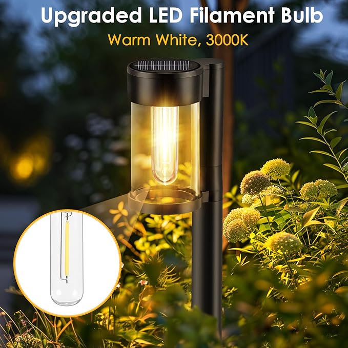 Mancra Solar Pathway Lights Outdoor 10 Pack Metal &amp Glass Solar Lights Outdoor Waterproof Landscape Path Lights for Yard Walkway Garden Decor Warm White