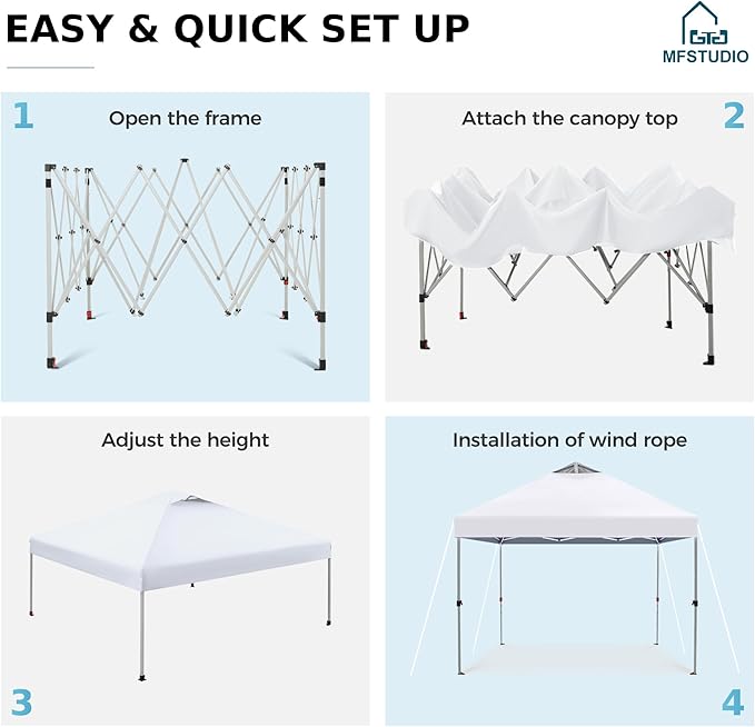 MFSTUDIO 10x10 Pop Up Canopy Tent Gazebo Shelter Sun Shade Canopies Waterproof Patio Portable Popup Tents for BeachPartiesCamping100 SqWhite