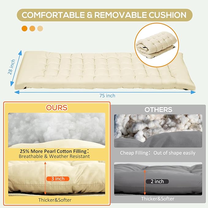 2 Pack Wide Folding Camping Cots with Pillow &amp Extra Thick 3 Inch Matress Cots for Sleeping 900 LBS Camping Bed for Adults with Cushion Sleeping Cot (Cream)