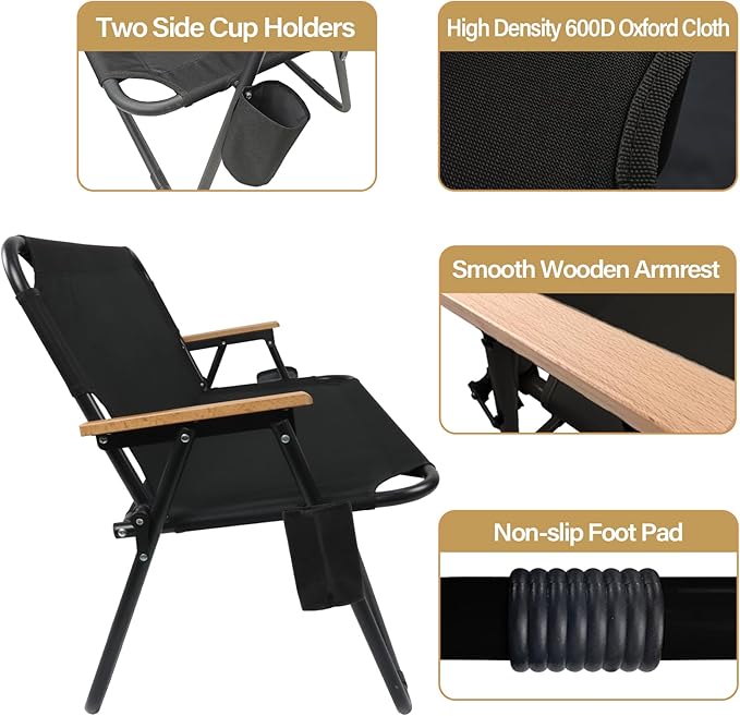 Loveseat Camping Chair Folding Double Camping Chair Portable Beach Chair with Armrests and Cup Holder for GardenPatioTravelFishing