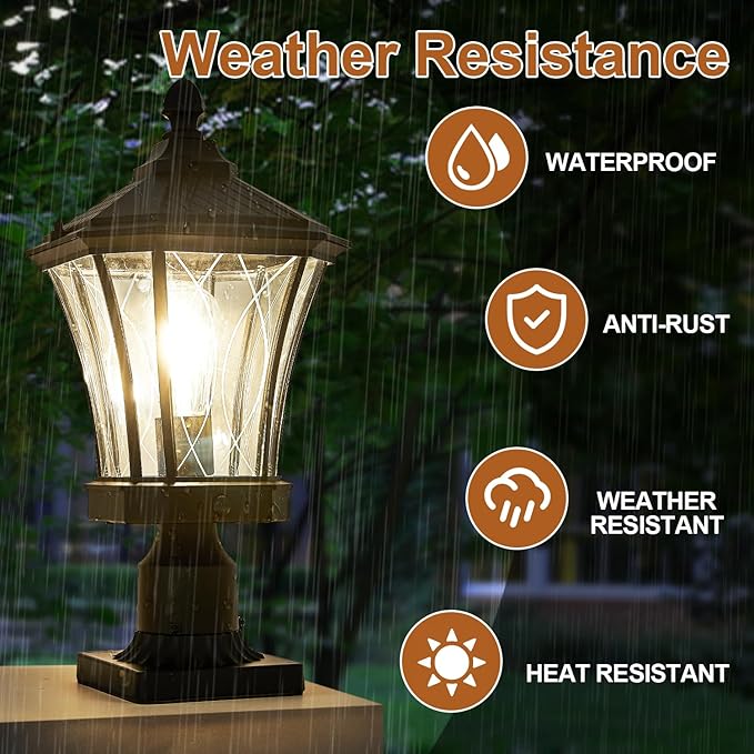 Motion Sensor Outdoor Post Lights with Pier Mount Base Dusk to Dawn Outdoor Pillar Lamps Waterproof Exterior Post Lamp with Patterned Glass Outdoor Pole Lights for Patio Porch Gate